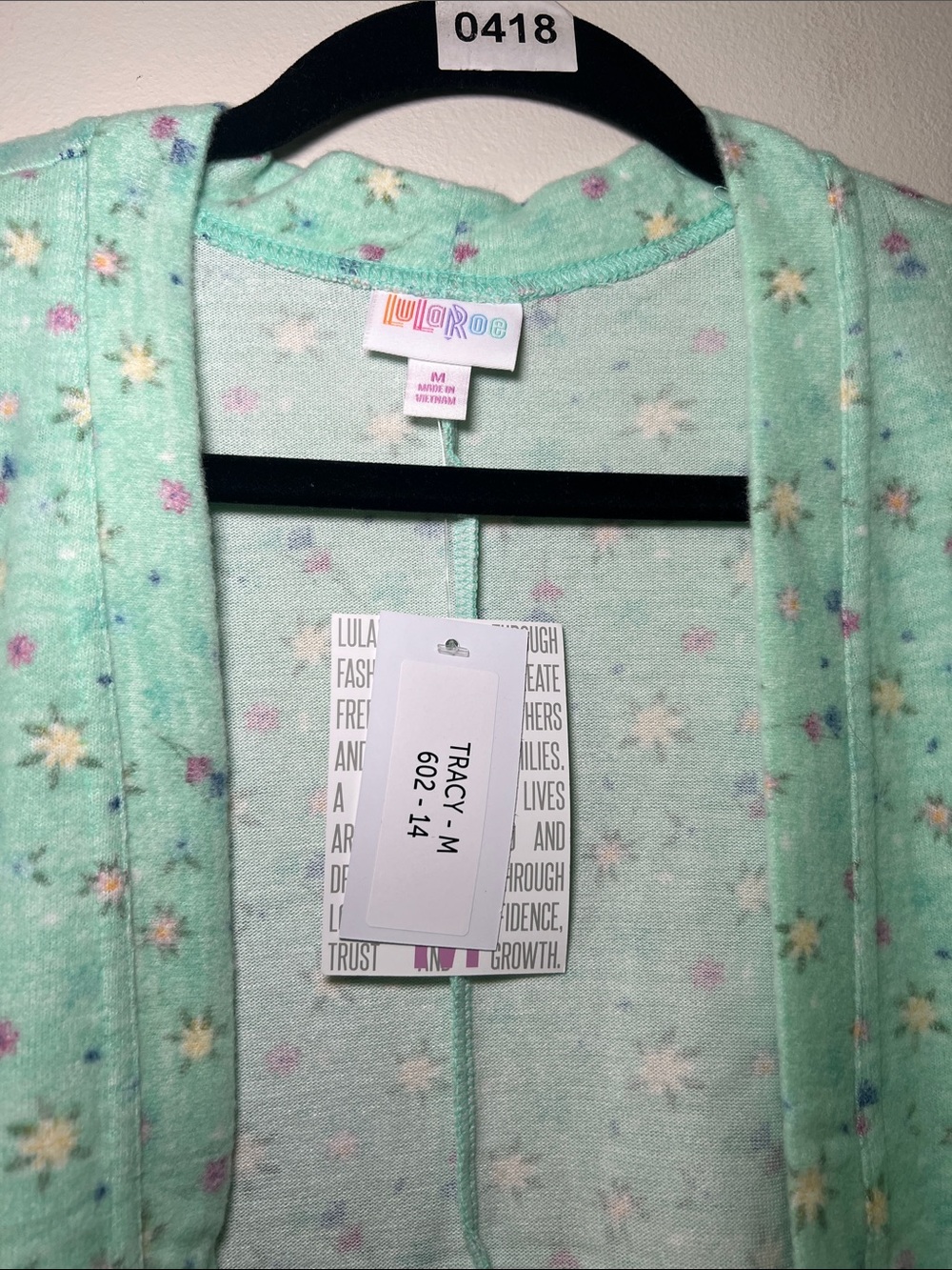 LuLaRoe Tracy Mint Green Floral Draped Cocoon Cardigan - Picture 2 of 5